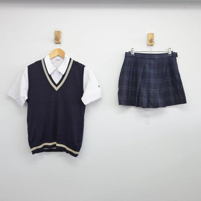 【中古】静岡県 加藤学園高等学校 女子制服 3点（ニットベスト・シャツ・スカート）sf027395