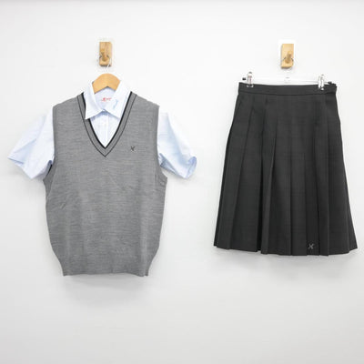 【中古】大阪府 枚方高等学校 女子制服 3点（シャツ・ニットベスト・スカート）sf027554