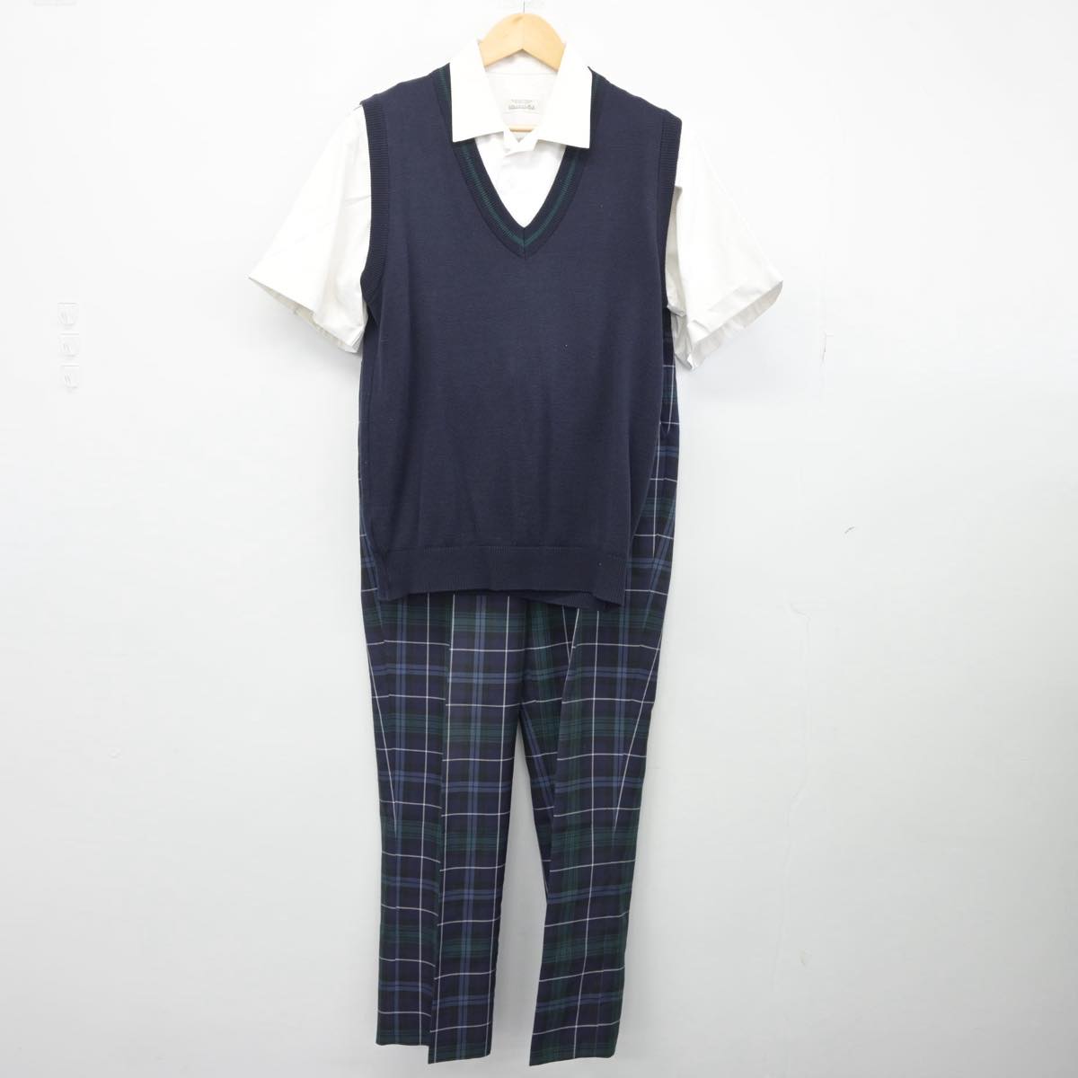 【中古】福岡県 福岡第一高等学校 男子制服 3点（ニットベスト・シャツ・ズボン）sf027821