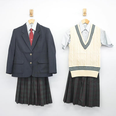 【中古】茨城県 谷田部中学校 女子制服 8点（ブレザー・ニットベスト・シャツ・スカート）sf028098