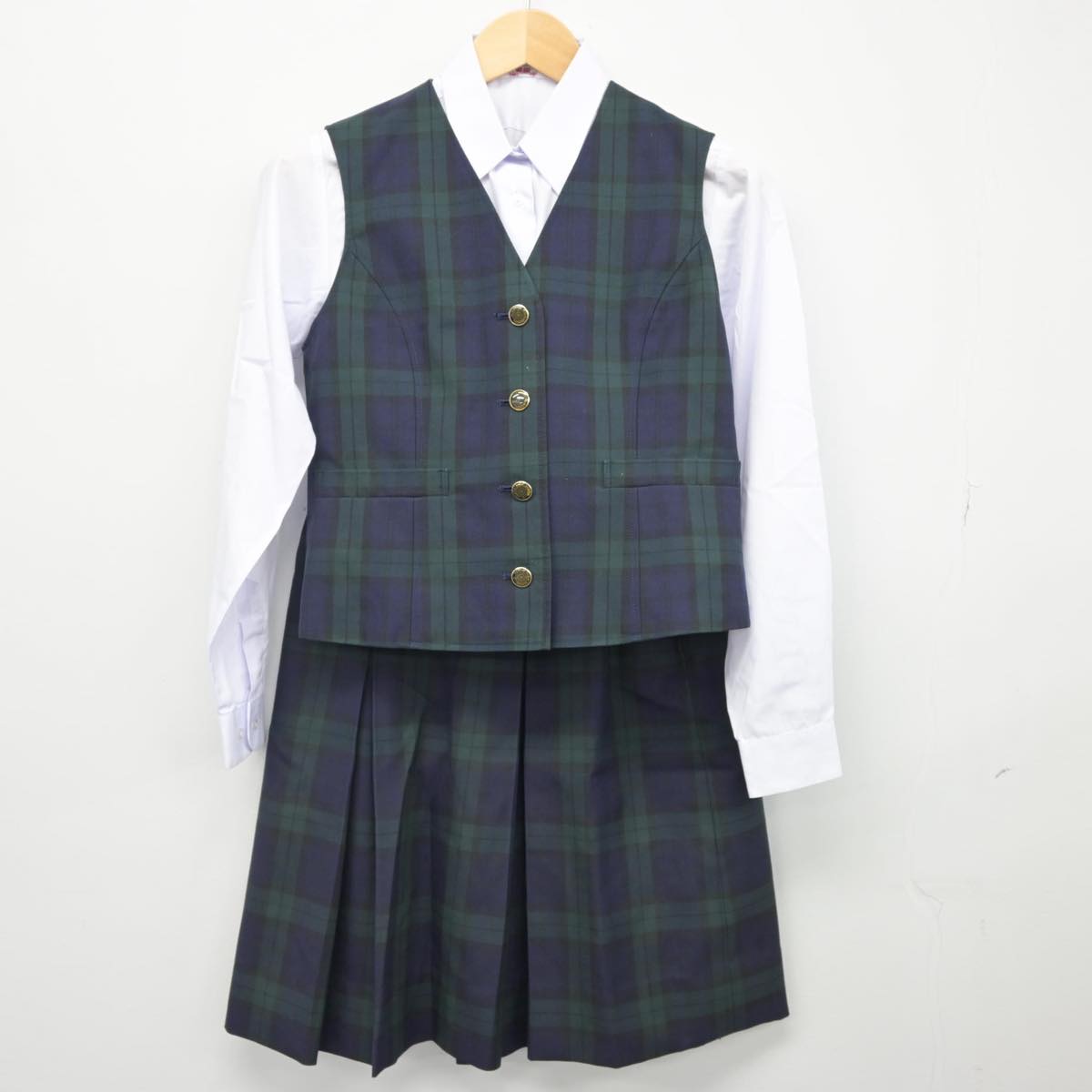 【中古】熊本県 熊本東稜高校 女子制服 3点（ベスト・シャツ・スカート）sf028131