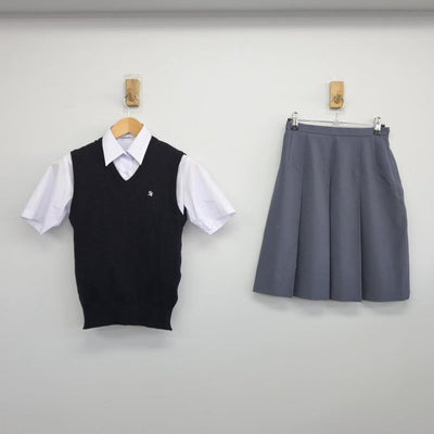 【中古】京都府 西院中学校 女子制服 3点（ニットベスト・シャツ・スカート）sf028336