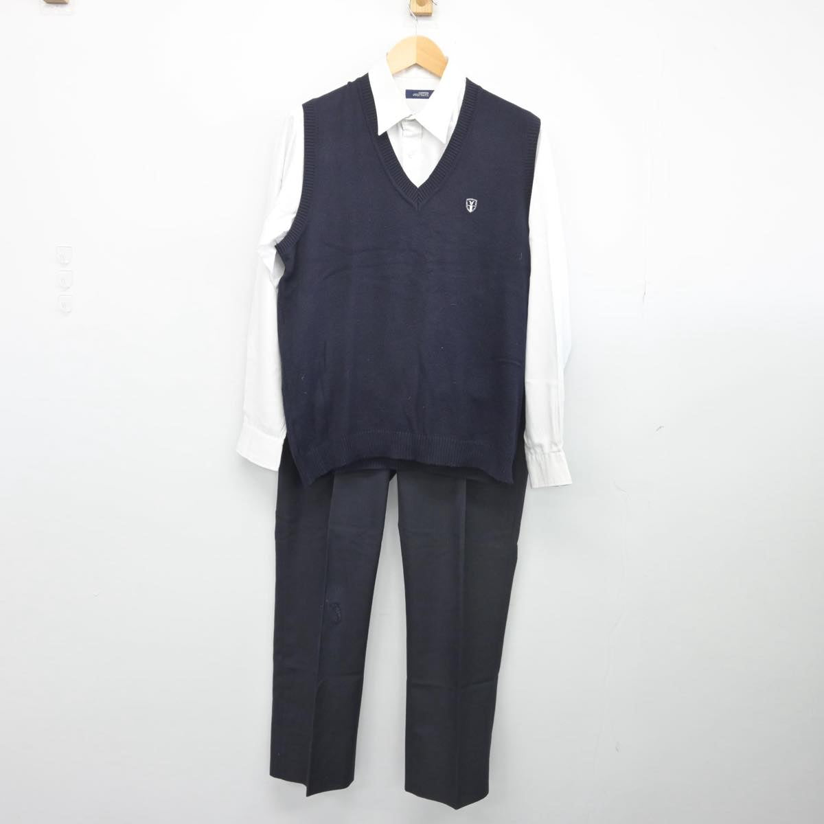 【中古】京都府 鴨沂高等学校 男子制服 3点（ニットベスト・シャツ・ズボン）sf028342