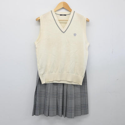 【中古】埼玉県 埼玉栄高等学校 女子制服 4点（ニットベスト・スカート）sf028377