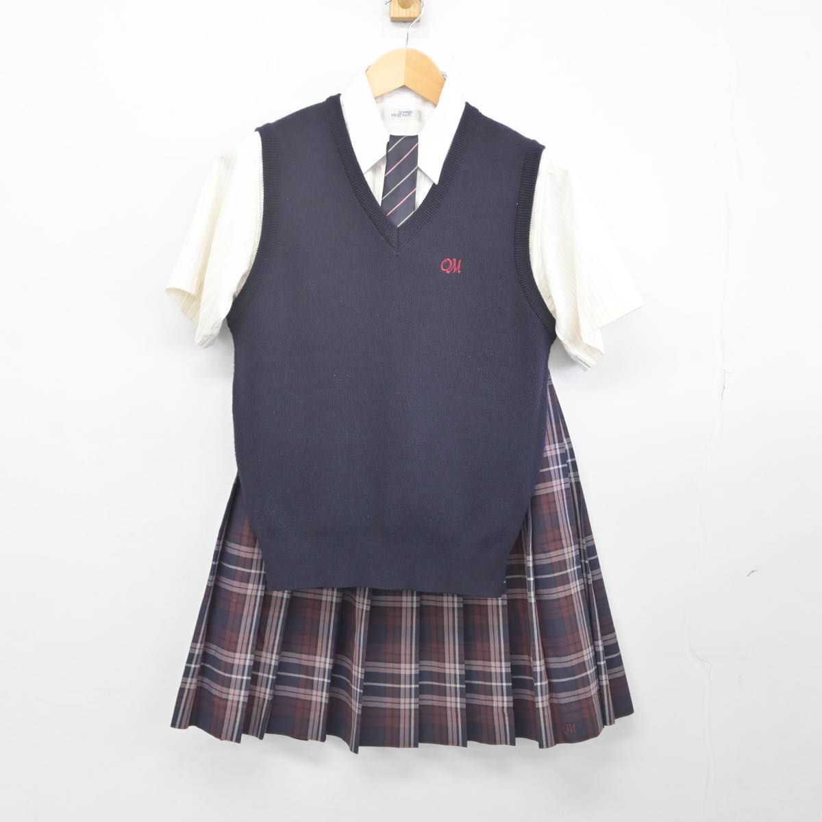 【中古】栃木県 小山南高等学校 女子制服 4点（ニットベスト・シャツ・スカート）sf028391