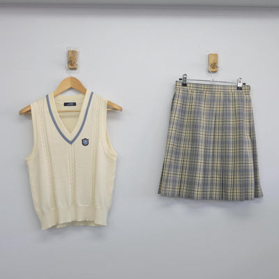 【中古】北海道 札幌北斗高等学校 女子制服 2点（ニットベスト・スカート）sf028395