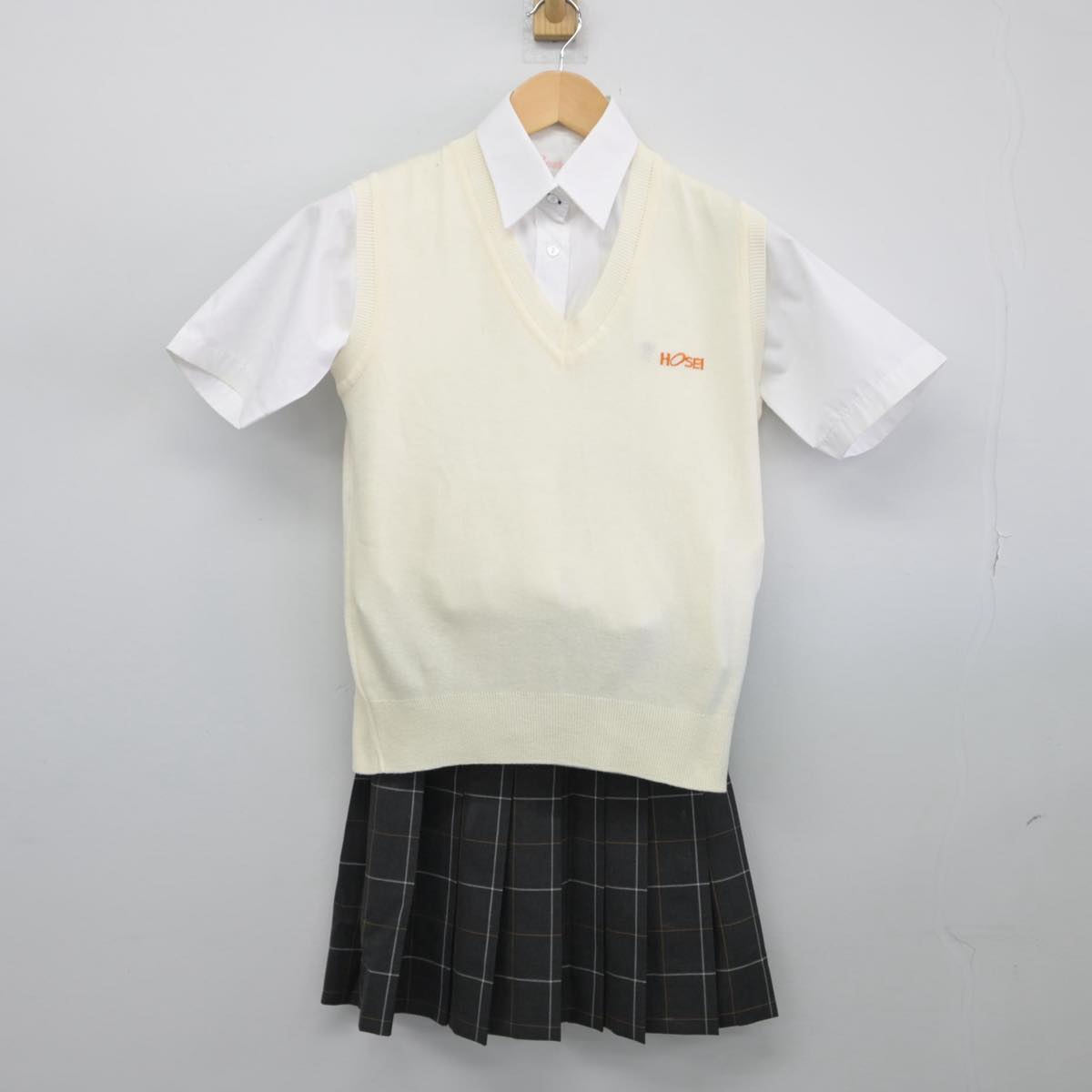 【中古】東京都 法政大学 中学高等学校 女子制服 4点（ニットベスト・シャツ・スカート）sf028407