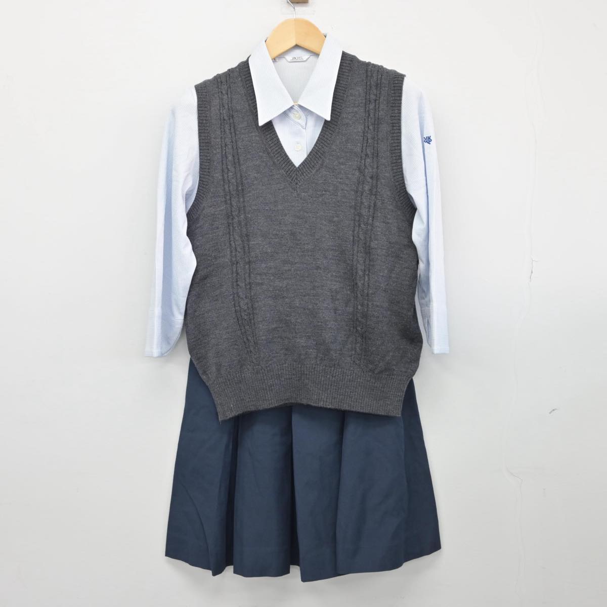 【中古】東京都 東京純心女子中学校 女子制服 3点（ニットベスト・シャツ・スカート）sf028459