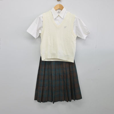 【中古】千葉県 国府台女子学院高等部 女子制服 4点（ニットベスト・シャツ・スカート）sf028517