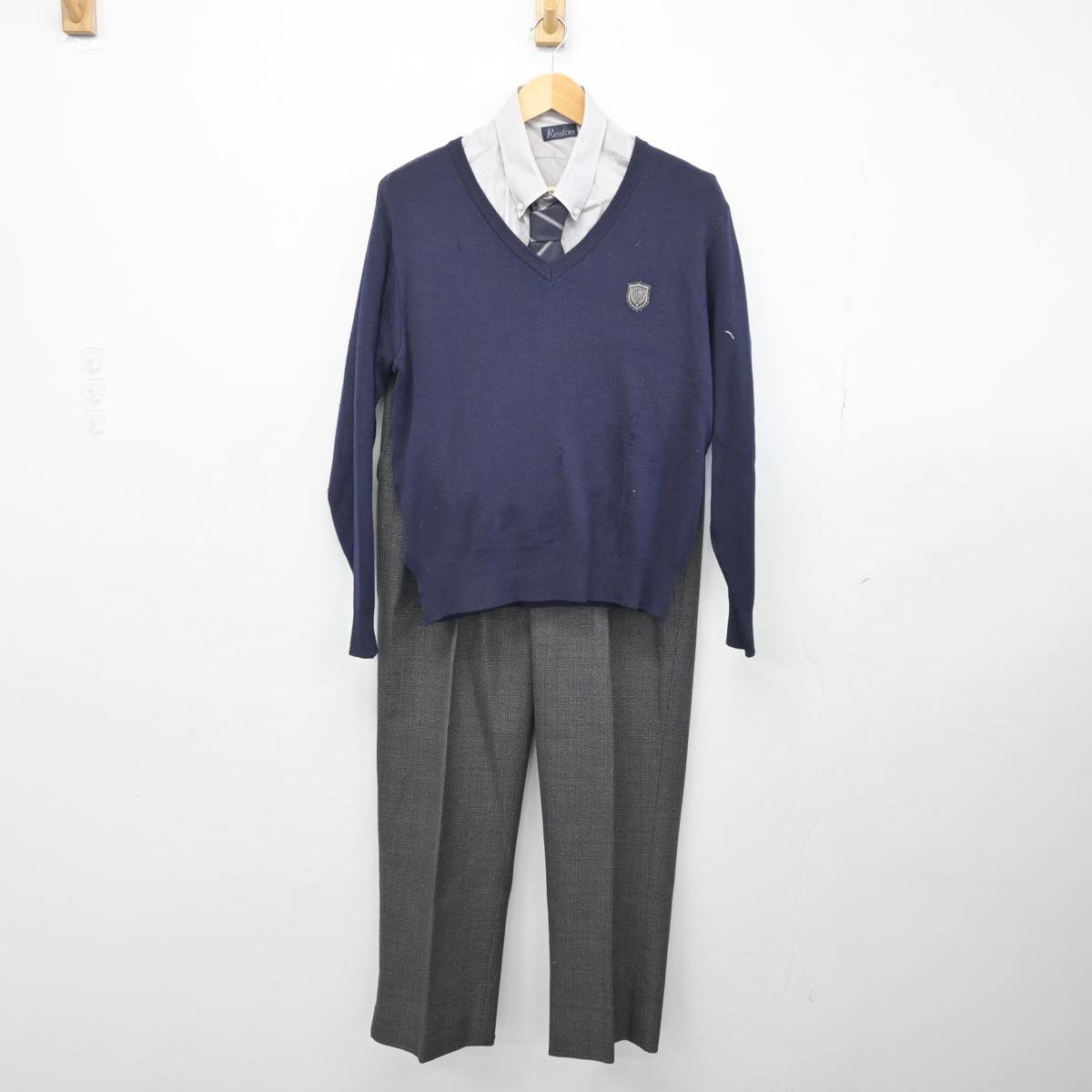 【中古】大阪府 貝塚高等学校 男子制服 5点（ブレザー・ニット・シャツ・ズボン）sf028613