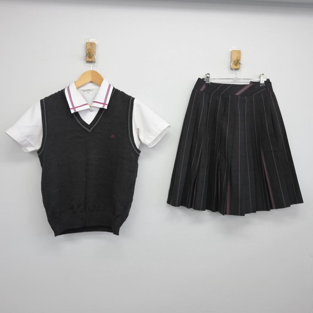 【中古】宮崎県 妻高等学校 女子制服 3点（ニットベスト・シャツ・スカート）sf028848