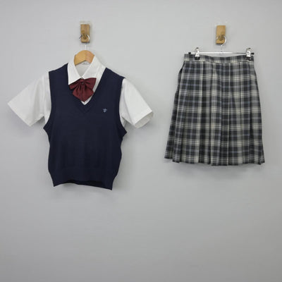 【中古】神奈川県 湘南学園中学校 女子制服 4点（シャツ・ニットベスト・スカート）sf029111