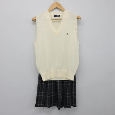 【中古】千葉県 野田中央高等学校 女子制服 2点（ニットベスト・スカート）sf029386