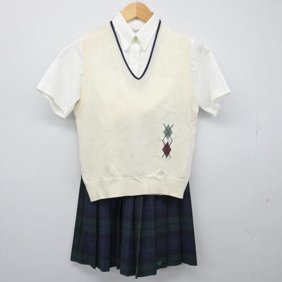 【中古】愛知県 愛知みずほ大学瑞穂高等学校 女子制服 4点（シャツ・ニットベスト・スカート）sf029472