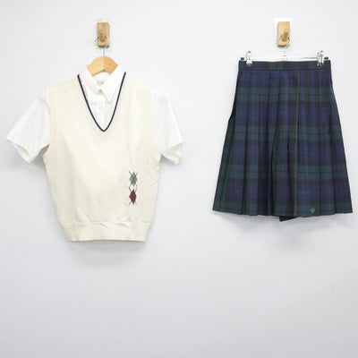 【中古】愛知県 愛知みずほ大学瑞穂高等学校 女子制服 4点（シャツ・ニットベスト・スカート）sf029472