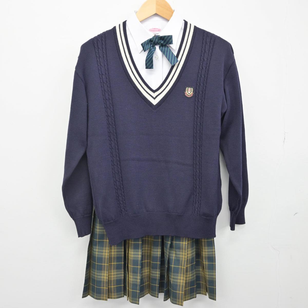 【中古】滋賀県 大津商業高等学校 女子制服 5点（ブレザー・シャツ・ニット・スカート）sf029475