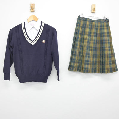 【中古】滋賀県 大津商業高等学校 女子制服 3点（シャツ・ニット・スカート）sf029476