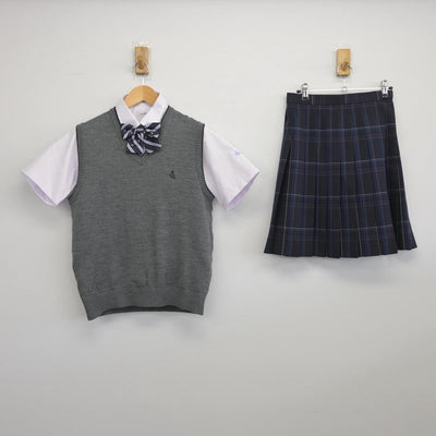 【中古】神奈川県 横浜創学館高等学校 女子制服 4点（ニットベスト・シャツ・スカート）sf029718