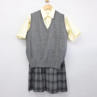 【中古】千葉県 東海大学付属浦安高等学校・中等部 女子制服 4点（ニットベスト・シャツ・スカート）sf029779