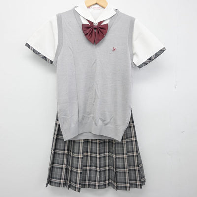 【中古】北海道 札幌日本大学高等学校 女子制服 4点（ニットベスト・シャツ・スカート）sf029950