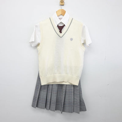 【中古】埼玉県 栄高等学校 女子制服 4点（ニットベスト・シャツ・スカート）sf029987