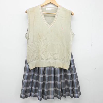 【中古】栃木県 國學院大學栃木高等学校 女子制服 3点（ニットベスト・スカート）sf030205