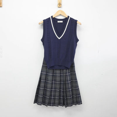 【中古】群馬県 前橋育英高等学校 女子制服 2点（ニットベスト・スカート）sf030325