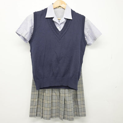 【中古】東京都 東京立正高等学校 女子制服 3点（ニットベスト・シャツ・スカート）sf030487