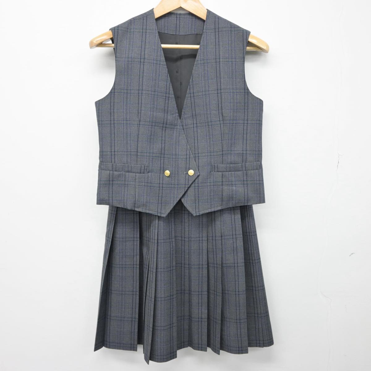 【中古】香川県 観音寺総合高等学校 女子制服 2点（ベスト・スカート）sf030494