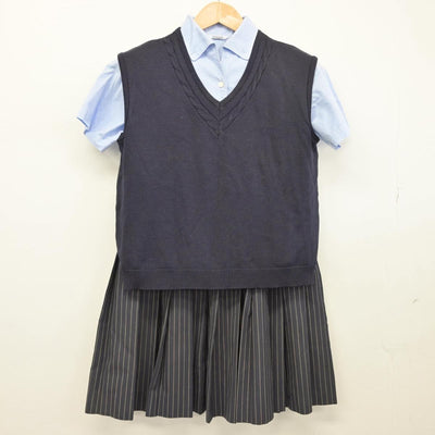 【中古】愛知県 啓明学館高等学校 女子制服 3点（ニットベスト・シャツ・スカート）sf030796