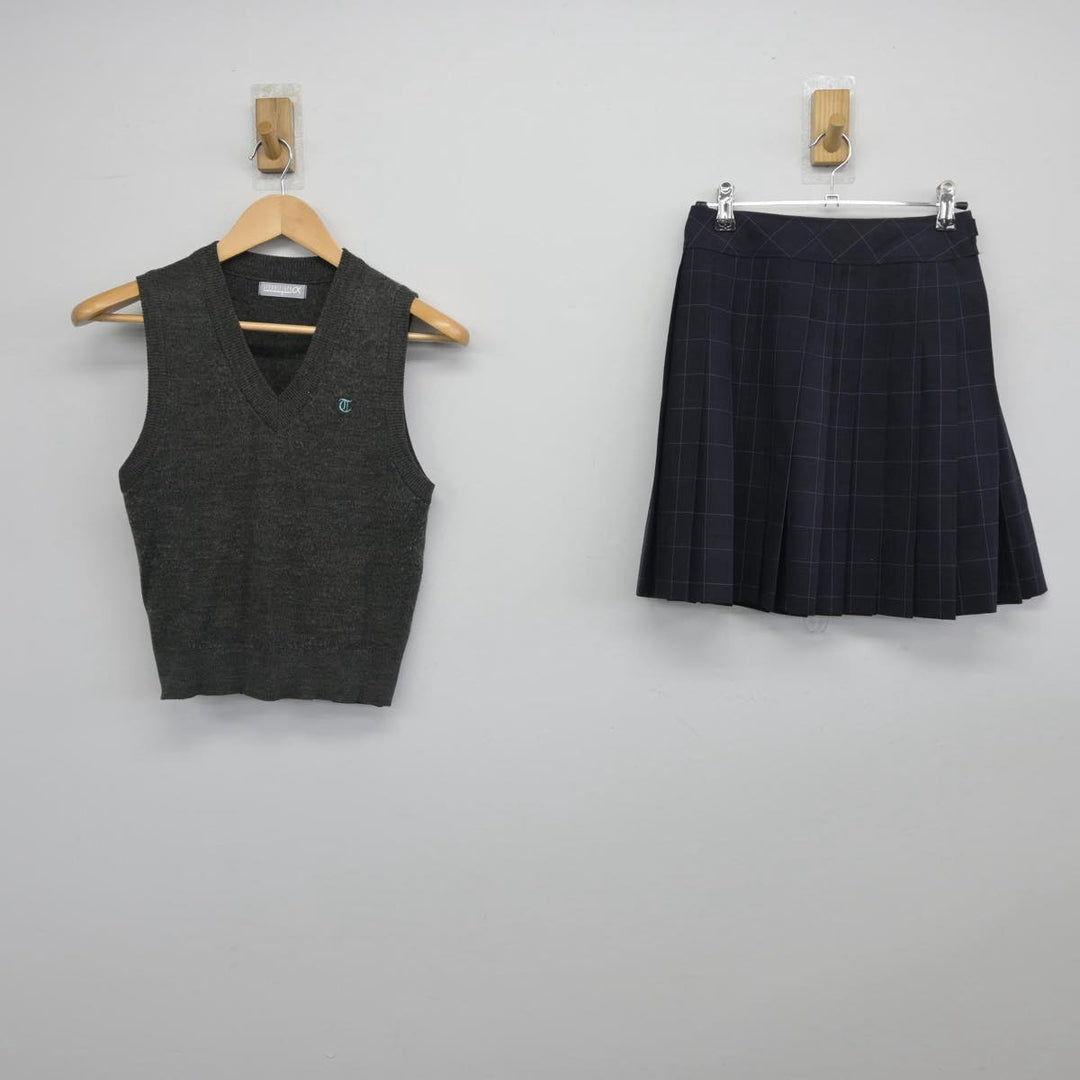 【中古】大阪府 大阪府立高石高等学校 女子制服 2点（ニットベスト・スカート）sf031039