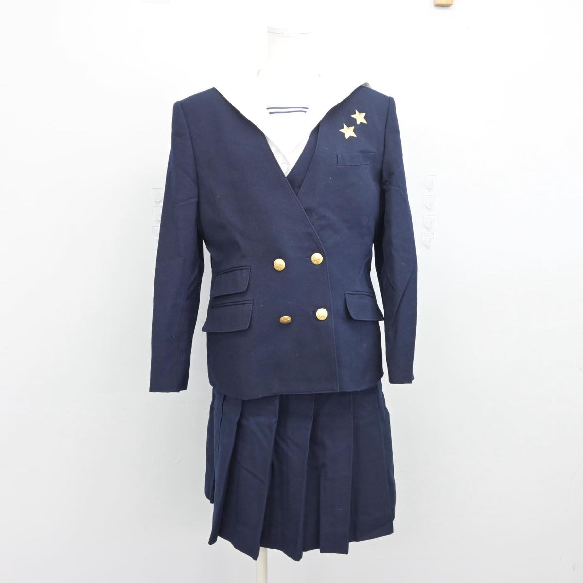 【中古】岡山県 就実高等学校 女子制服 5点（ブレザー・ベスト・セーラー服・スカート）sf031233