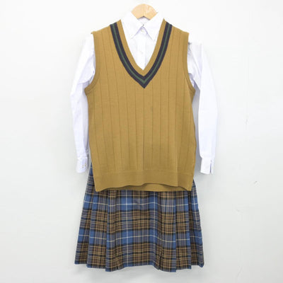 【中古】岡山県 学芸館高等学校 女子制服 4点（ニットベスト・シャツ・スカート）sf031238