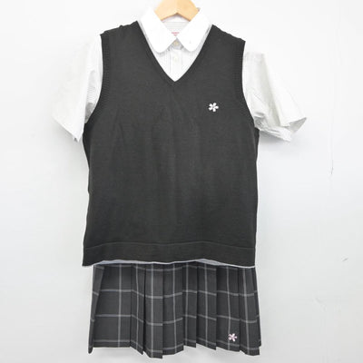 【中古】鹿児島県 明桜館高等学校 女子制服 4点（シャツ・ニットベスト・スカート）sf031448