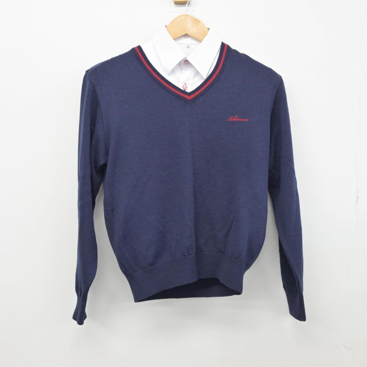 【中古】愛知県 名古屋経済大学市邨高等学校 男子制服 2点（ニット・シャツ）sf031775