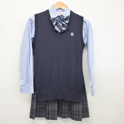 【中古】東京都 朋優学院高等学校 女子制服 4点（ニットベスト・シャツ・スカート）sf031821