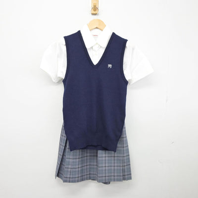 【中古】千葉県 千葉明徳高等学校 女子制服 3点（ニットベスト・シャツ・スカート）sf031922