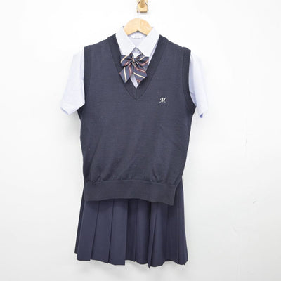 【中古】滋賀県 守山中学校・高等学校 女子制服 4点（ニットベスト・シャツ・スカート）sf031932