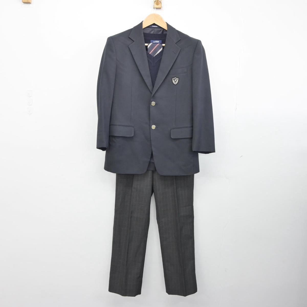 【中古】埼玉県 日高高等学校 男子制服 4点（ブレザー・ニット・ズボン）sf032124