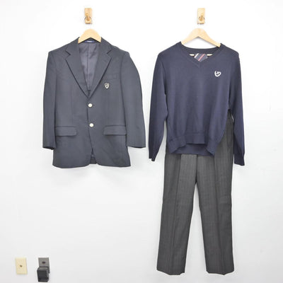 【中古】埼玉県 日高高等学校 男子制服 4点（ブレザー・ニット・ズボン）sf032124