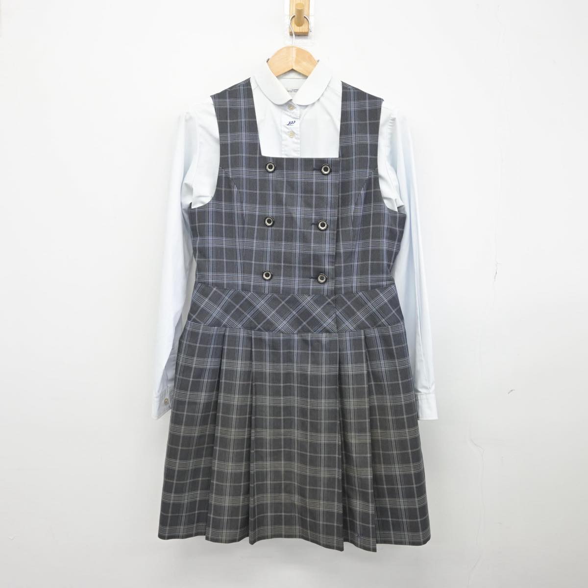 【中古】茨城県 那珂湊高等学校 女子制服 2点（シャツ・ジャンパースカート）sf032179