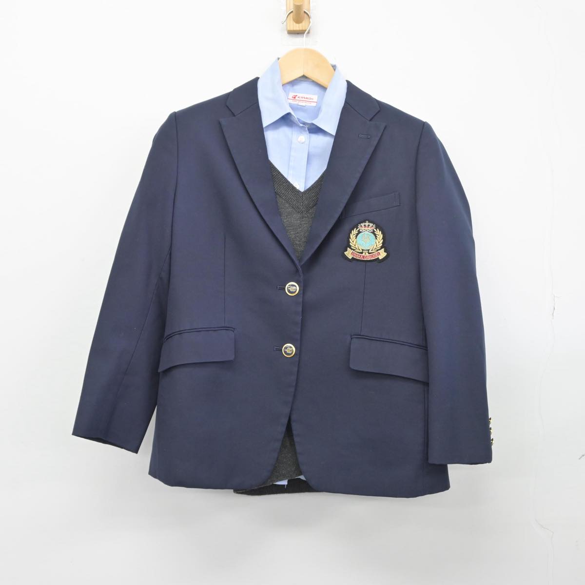 【中古】大阪府 大阪学芸高等学校 女子制服 3点（ブレザー・ニット・シャツ）sf032280