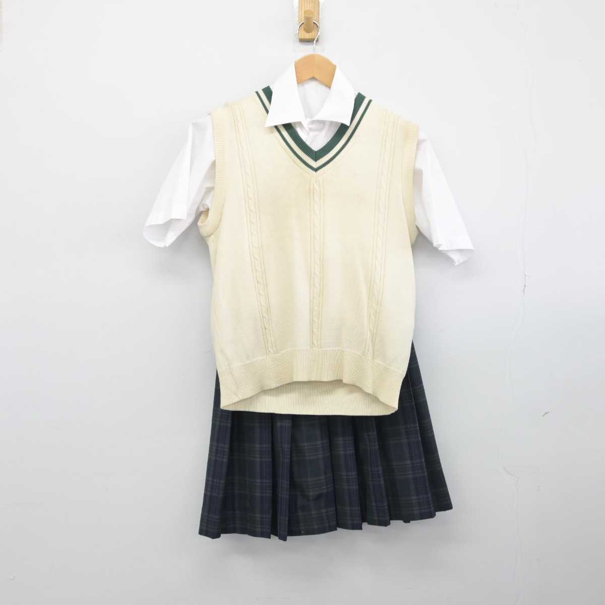 【中古】神奈川県 中山中学校 女子制服 3点（ニットベスト・シャツ・スカート）sf032604