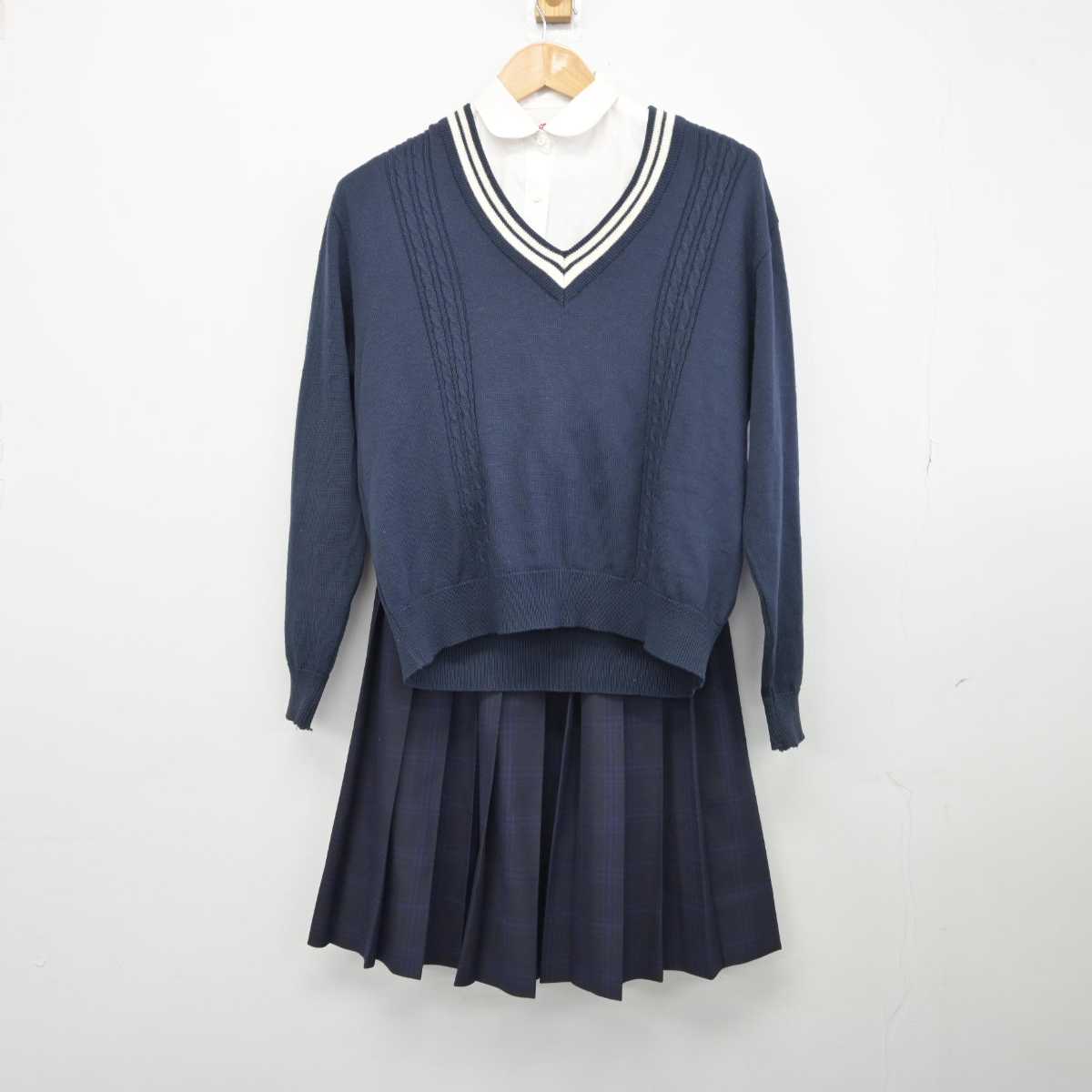 【中古】宮崎県 宮崎農業高等学校 女子制服 4点（シャツ・ニット・ニットベスト・スカート）sf032675