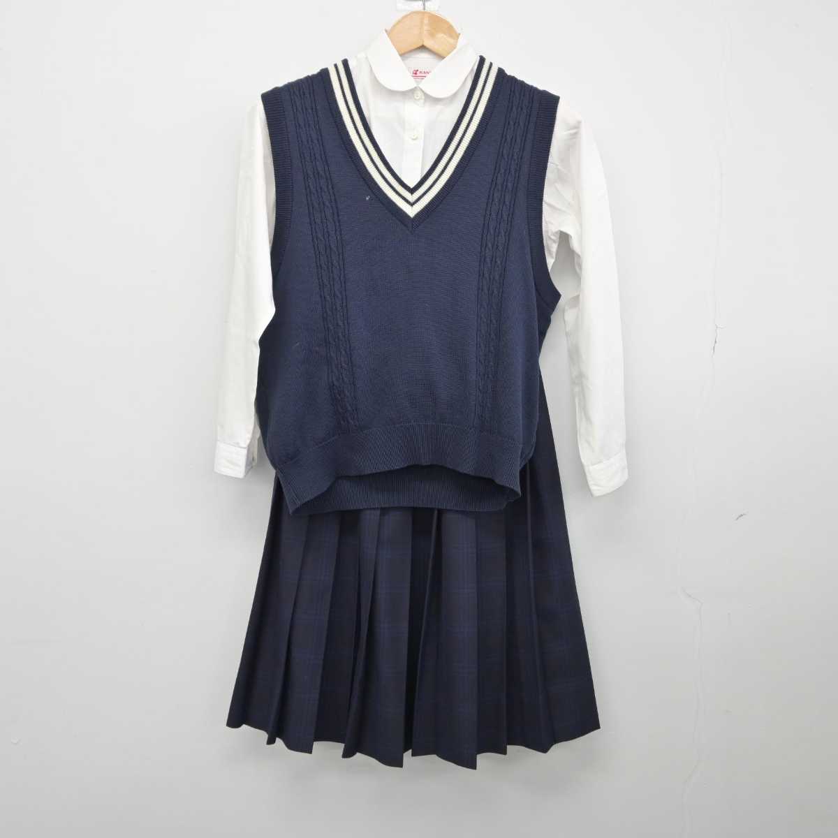 【中古】宮崎県 宮崎農業高等学校 女子制服 4点（シャツ・ニット・ニットベスト・スカート）sf032675