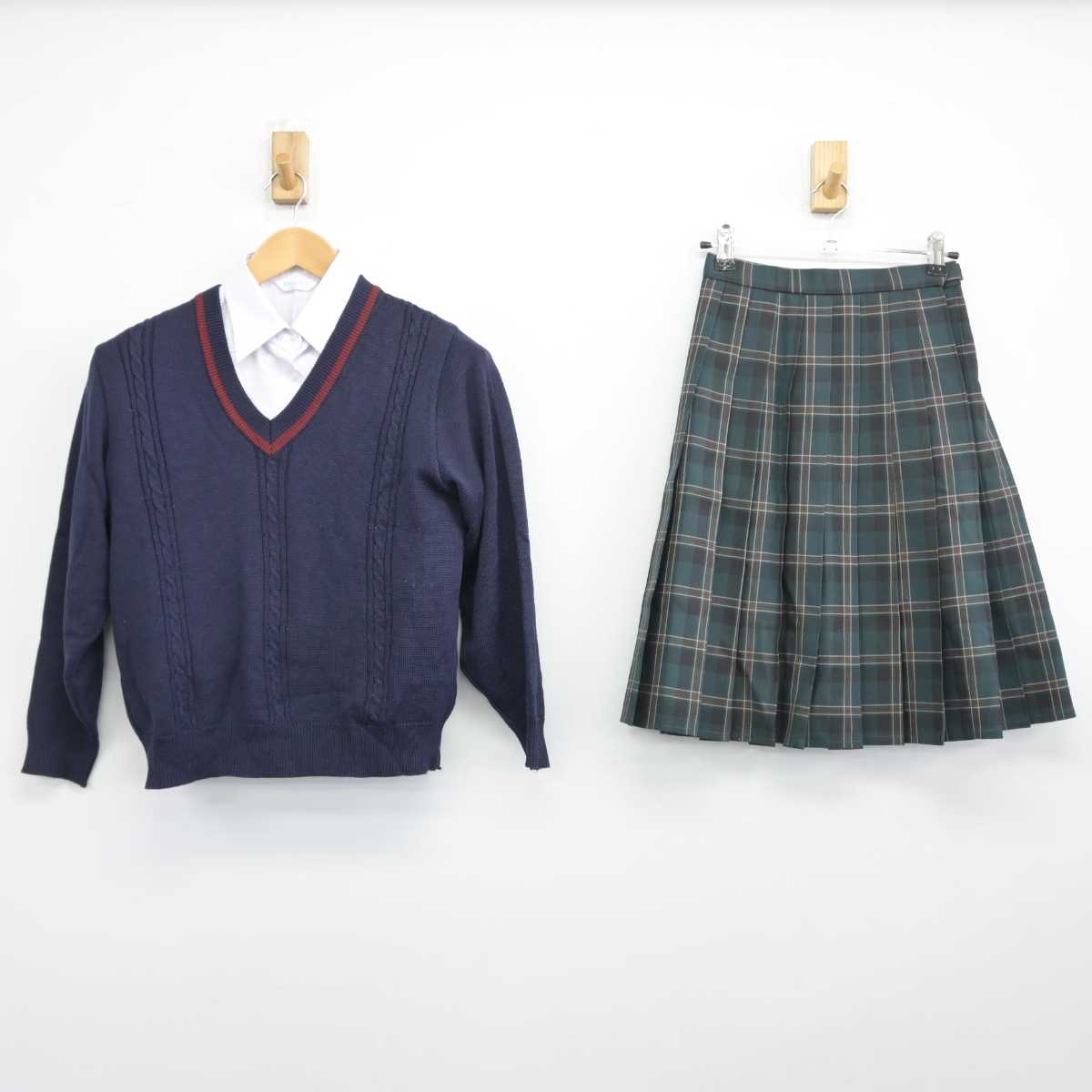 【中古】兵庫県 三田西陵高等学校 女子制服 3点（ニット・シャツ・スカート）sf032874