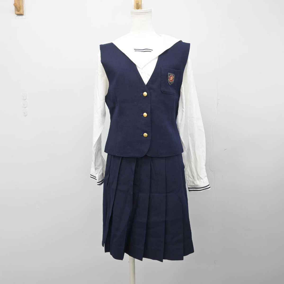 【中古】岡山県 就実高等学校 女子制服 4点（ブレザー・ベスト・シャツ・スカート）sf032989