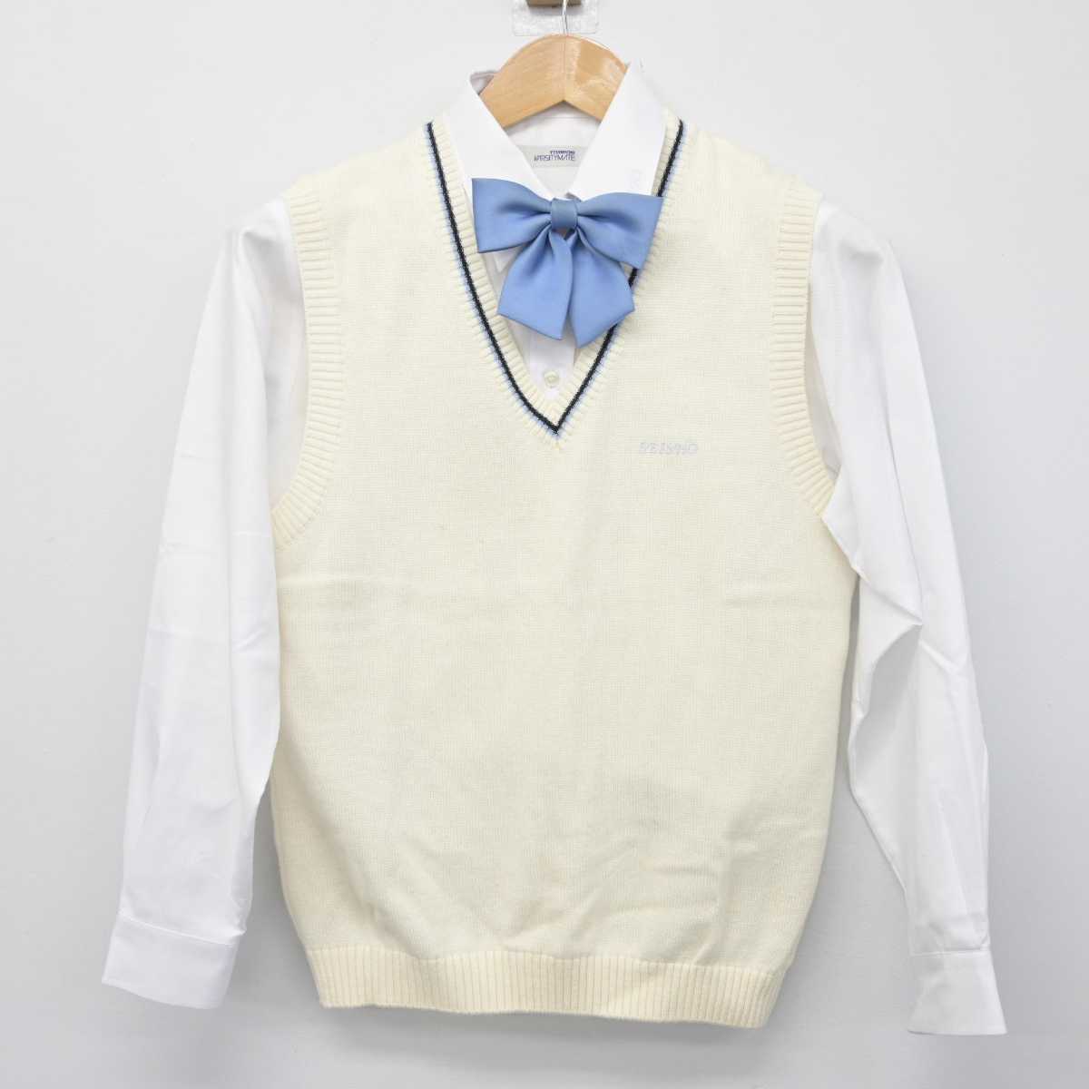 【中古】京都府 京都成章高等学校 女子制服 2点（ニットベスト・シャツ）sf033018