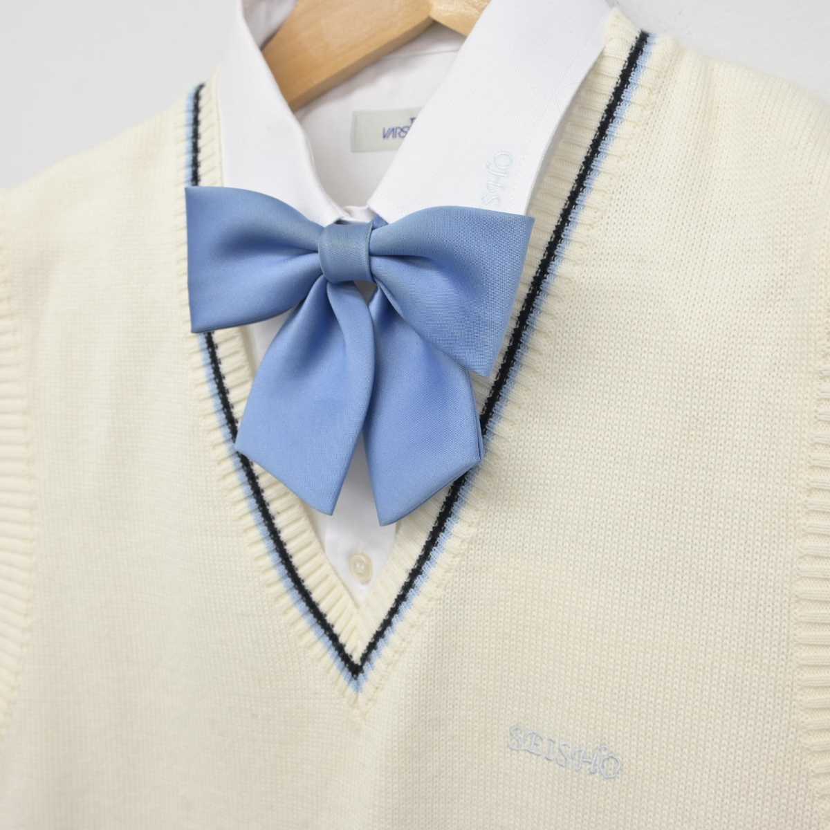 【中古】京都府 京都成章高等学校 女子制服 2点（ニットベスト・シャツ）sf033018