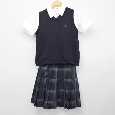 【中古】福岡県 中村学園女子高等学校 女子制服 4点（ニットベスト・シャツ・スカート）sf033069